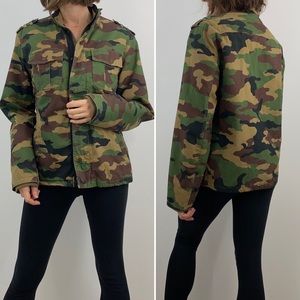 All-Son Green Camo Camouflage Zip Up Cargo Army Military Surplus Jacket